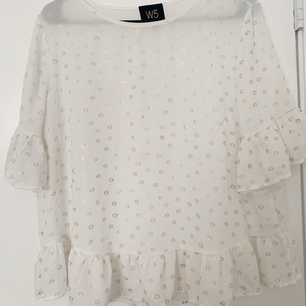 W5 White w/ Gold Circle Pattern Blouse